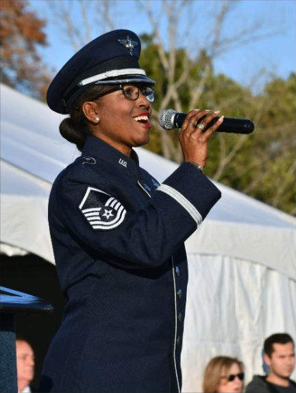 An Air Force singer performing the national anthem
